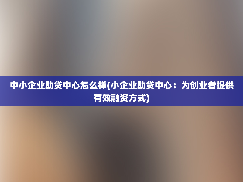 中小企业助贷中心怎么样(小企业助贷中心：为创业者提供有效融资方式)