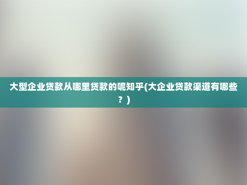 大型企业贷款从哪里贷款的呢知乎(大企业贷款渠道有哪些？)