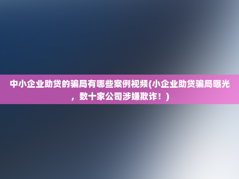 中小企业助贷的骗局有哪些案例视频(小企业助贷骗局曝光，数十家公司涉嫌欺诈！)