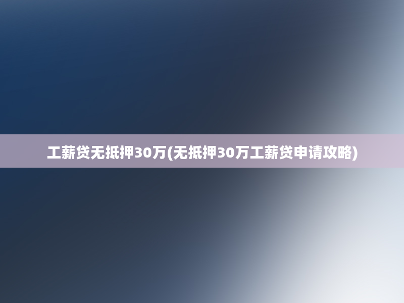 工薪贷无抵押30万(无抵押30万工薪贷申请攻略)