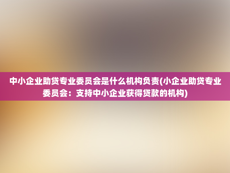 中小企业助贷专业委员会是什么机构负责(小企业助贷专业委员会：支持中小企业获得贷款的机构)