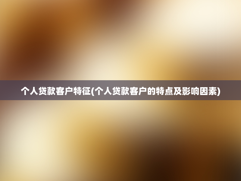 个人贷款客户特征(个人贷款客户的特点及影响因素)