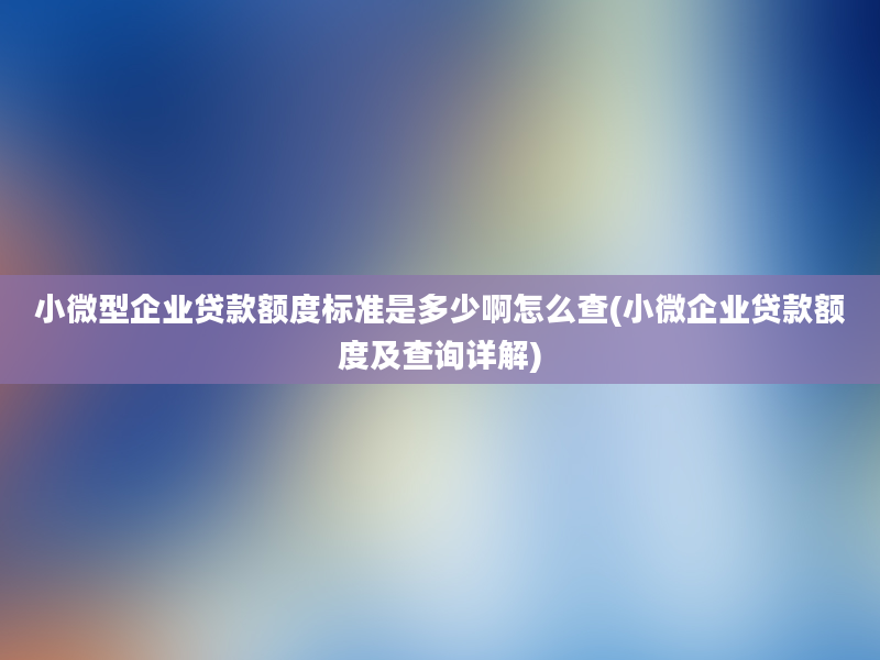 小微型企业贷款额度标准是多少啊怎么查(小微企业贷款额度及查询详解)