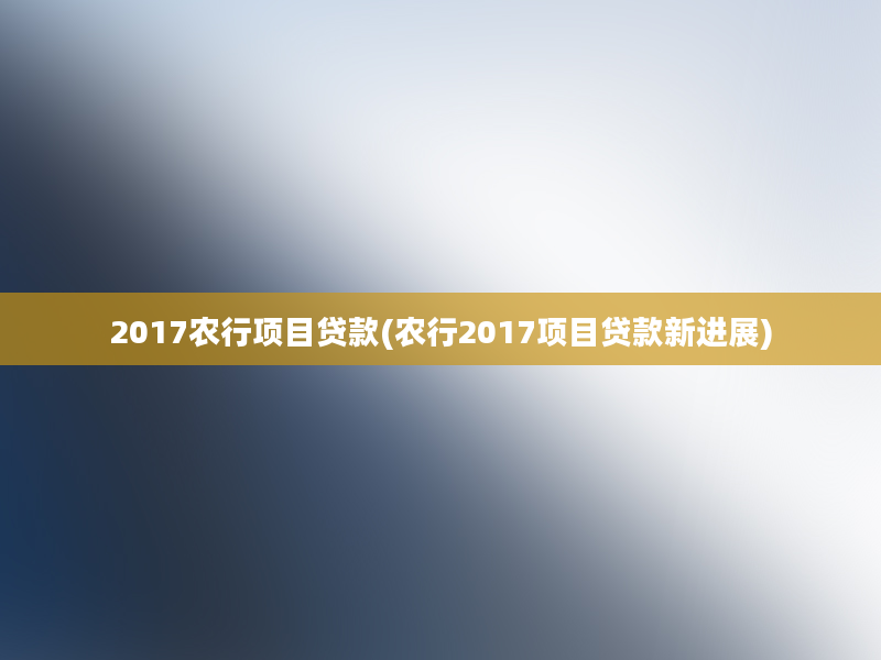 2017农行项目贷款(农行2017项目贷款新进展)