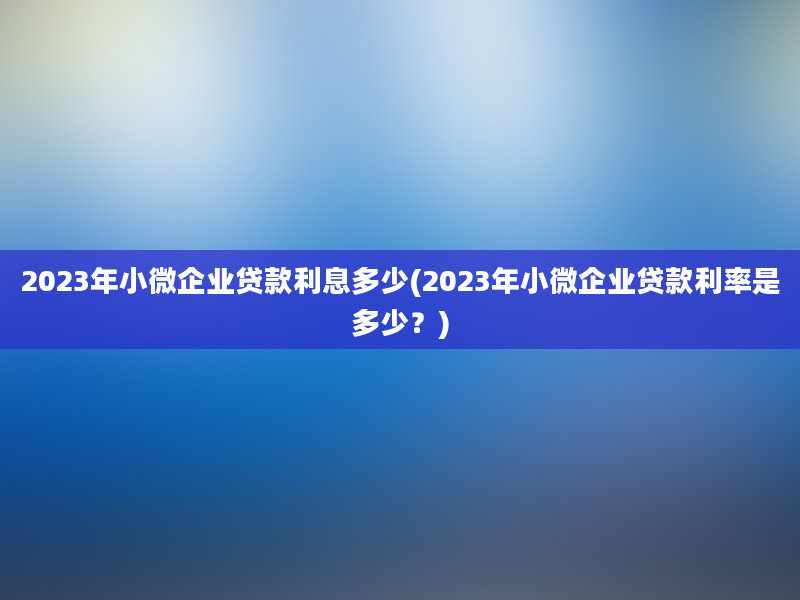 2023年小微企业贷款利息多少(2023年小微企业贷款利率是多少？)