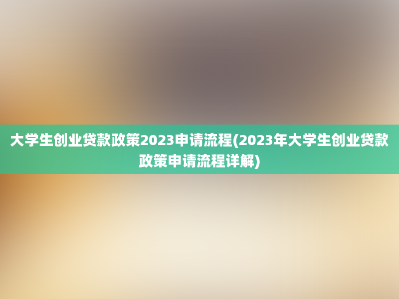 大学生创业贷款政策2023申请流程(2023年大学生创业贷款政策申请流程详解)