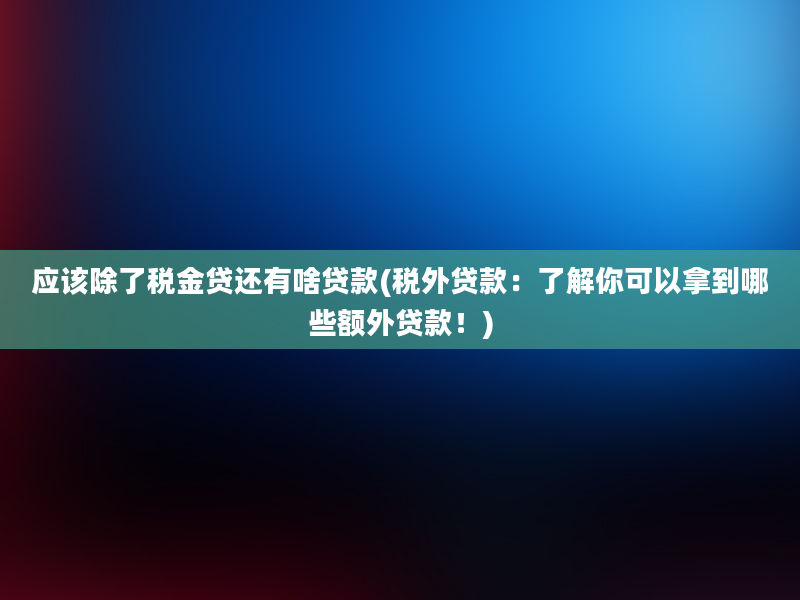 应该除了税金贷还有啥贷款(税外贷款：了解你可以拿到哪些额外贷款！)