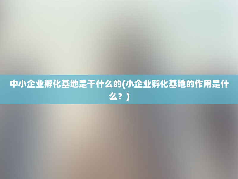 中小企业孵化基地是干什么的(小企业孵化基地的作用是什么？)