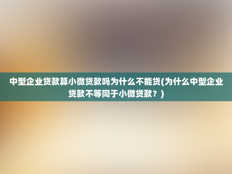 中型企业贷款算小微贷款吗为什么不能贷(为什么中型企业贷款不等同于小微贷款？)