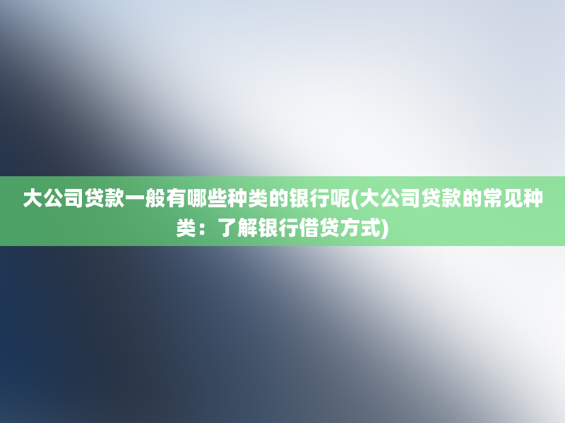 大公司贷款一般有哪些种类的银行呢(大公司贷款的常见种类：了解银行借贷方式)