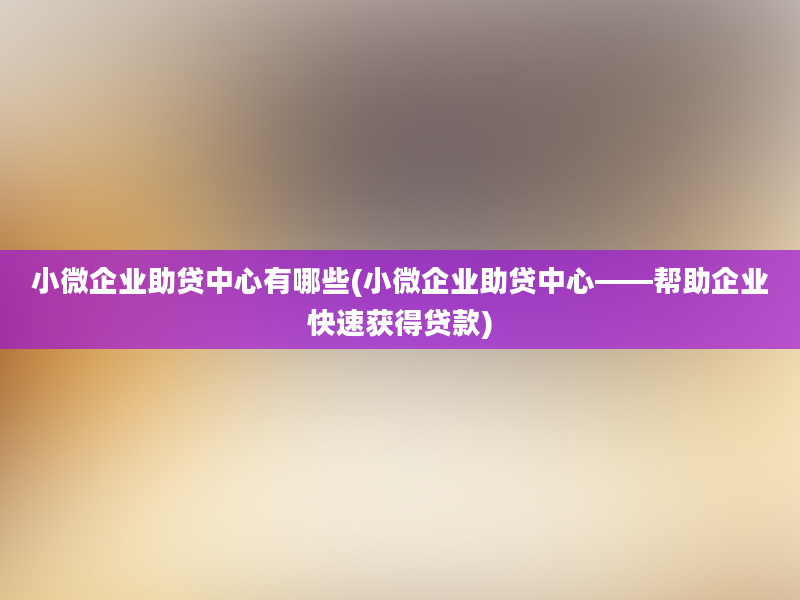 小微企业助贷中心有哪些(小微企业助贷中心——帮助企业快速获得贷款)