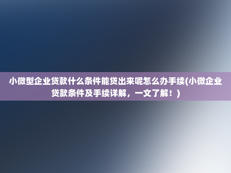 小微型企业贷款什么条件能贷出来呢怎么办手续(小微企业贷款条件及手续详解，一文了解！)