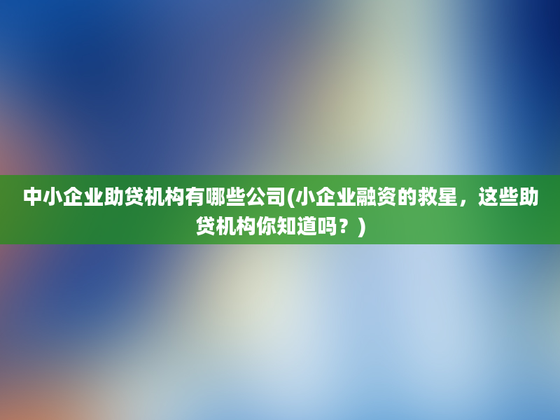 中小企业助贷机构有哪些公司(小企业融资的救星，这些助贷机构你知道吗？)