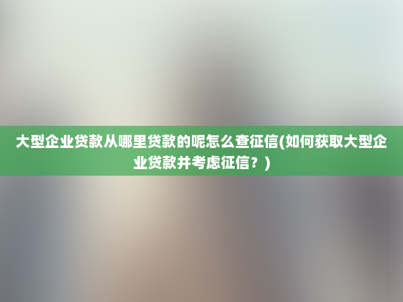 大型企业贷款从哪里贷款的呢怎么查征信(如何获取大型企业贷款并考虑征信？)