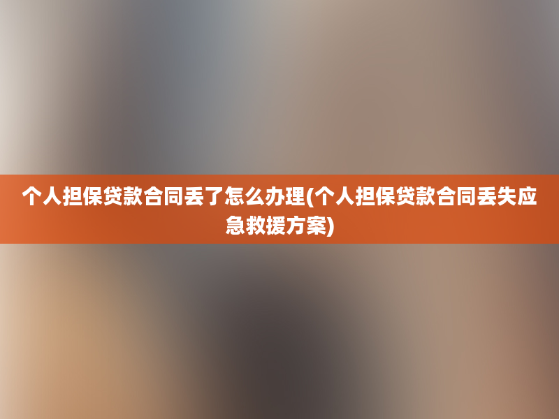 个人担保贷款合同丢了怎么办理(个人担保贷款合同丢失应急救援方案)