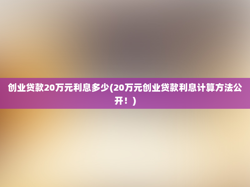 创业贷款20万元利息多少(20万元创业贷款利息计算方法公开！)