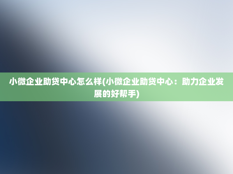 小微企业助贷中心怎么样(小微企业助贷中心：助力企业发展的好帮手)