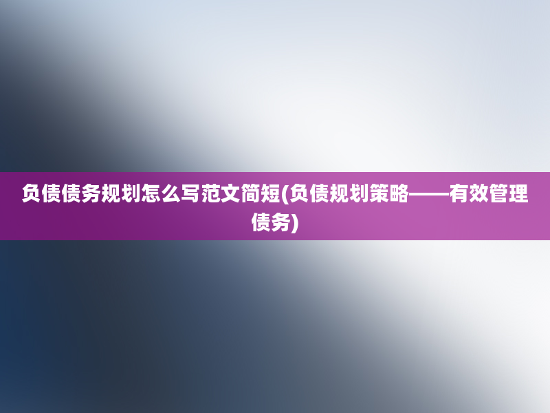 负债债务规划怎么写范文简短(负债规划策略——有效管理债务)