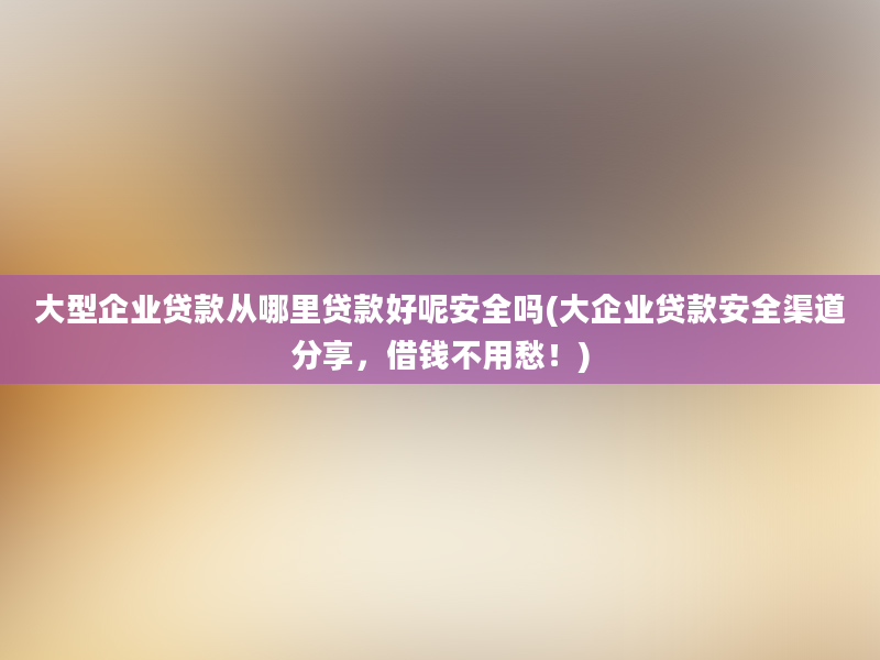 大型企业贷款从哪里贷款好呢安全吗(大企业贷款安全渠道分享，借钱不用愁！)