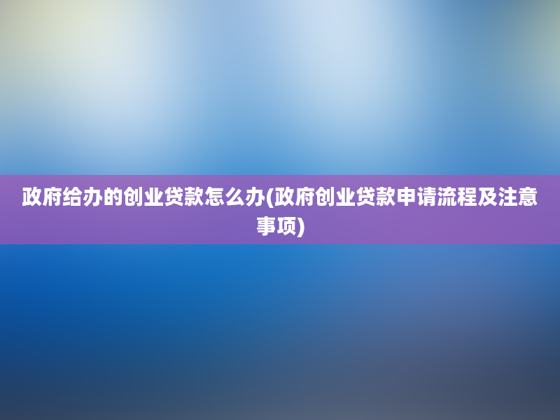 政府给办的创业贷款怎么办(政府创业贷款申请流程及注意事项)