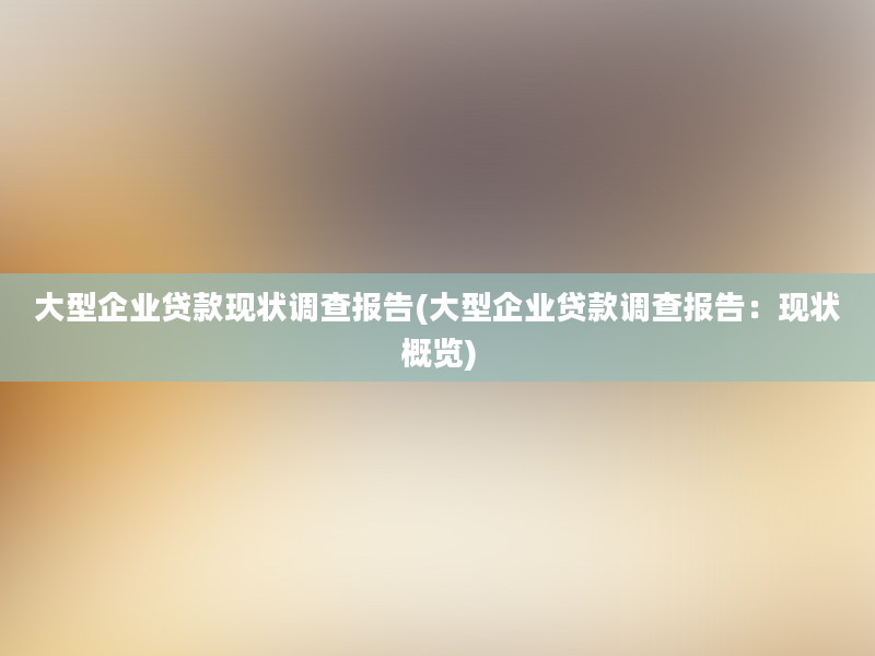 大型企业贷款现状调查报告(大型企业贷款调查报告：现状概览)