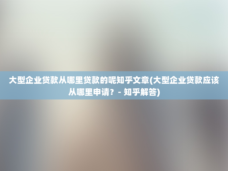 大型企业贷款从哪里贷款的呢知乎文章(大型企业贷款应该从哪里申请？- 知乎解答)