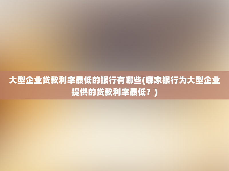 大型企业贷款利率最低的银行有哪些(哪家银行为大型企业提供的贷款利率最低？)