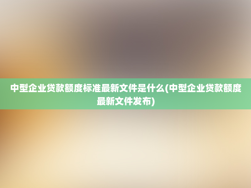 中型企业贷款额度标准最新文件是什么(中型企业贷款额度最新文件发布)