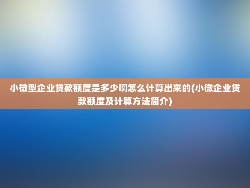 小微型企业贷款额度是多少啊怎么计算出来的(小微企业贷款额度及计算方法简介)