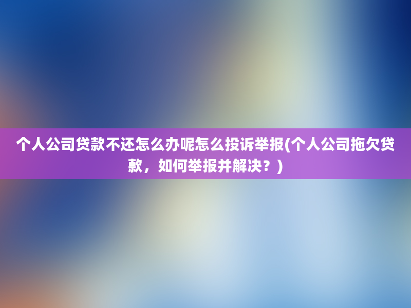 个人公司贷款不还怎么办呢怎么投诉举报(个人公司拖欠贷款，如何举报并解决？)