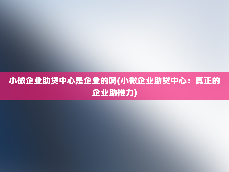 小微企业助贷中心是企业的吗(小微企业助贷中心：真正的企业助推力)