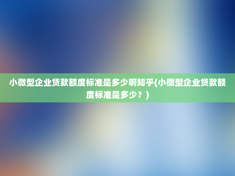 小微型企业贷款额度标准是多少啊知乎(小微型企业贷款额度标准是多少？)