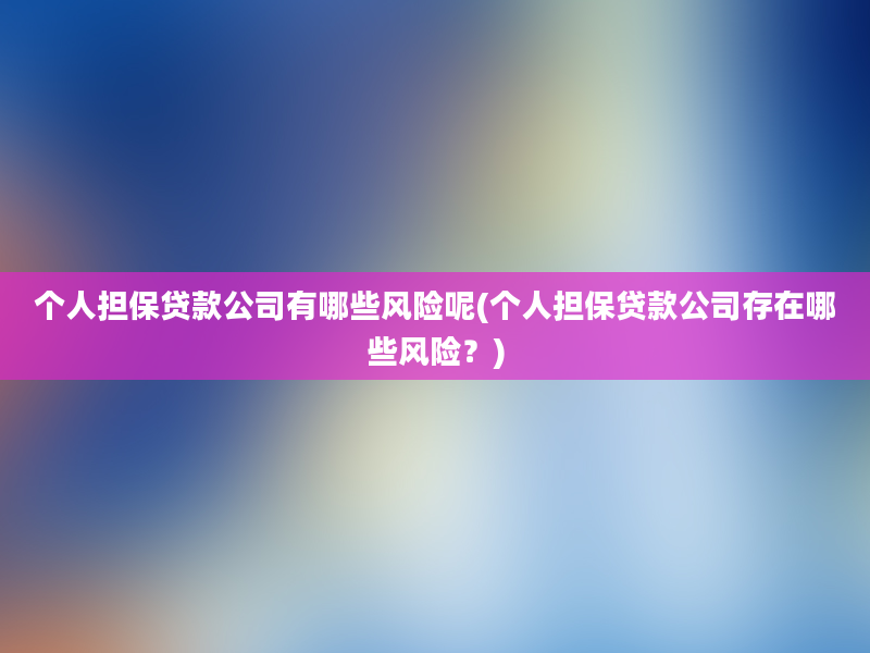 个人担保贷款公司有哪些风险呢(个人担保贷款公司存在哪些风险？)