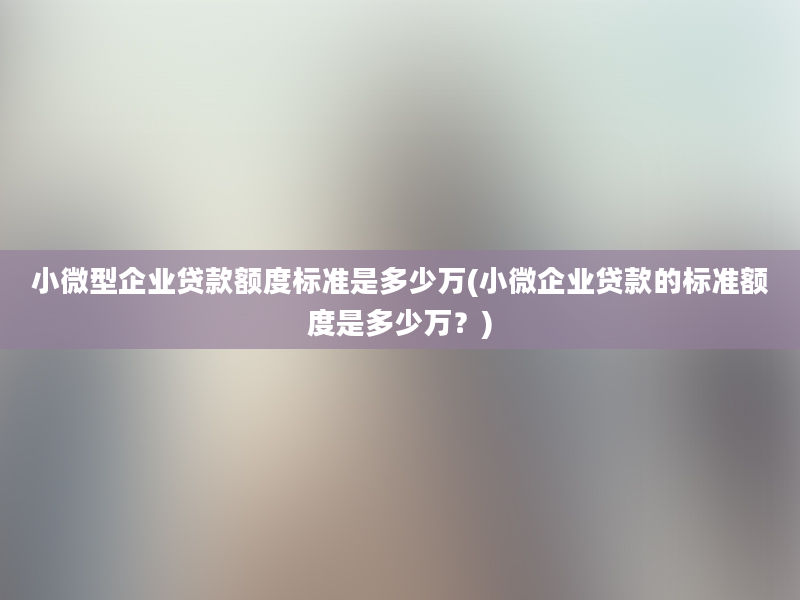 小微型企业贷款额度标准是多少万(小微企业贷款的标准额度是多少万？)