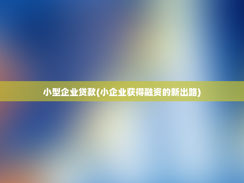 小型企业贷款(小企业获得融资的新出路)