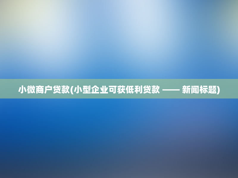 小微商户贷款(小型企业可获低利贷款 —— 新闻标题)