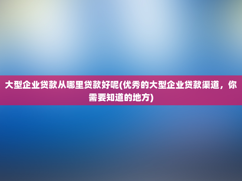 大型企业贷款从哪里贷款好呢(优秀的大型企业贷款渠道，你需要知道的地方)