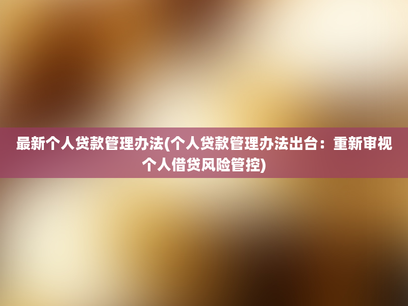 最新个人贷款管理办法(个人贷款管理办法出台：重新审视个人借贷风险管控)