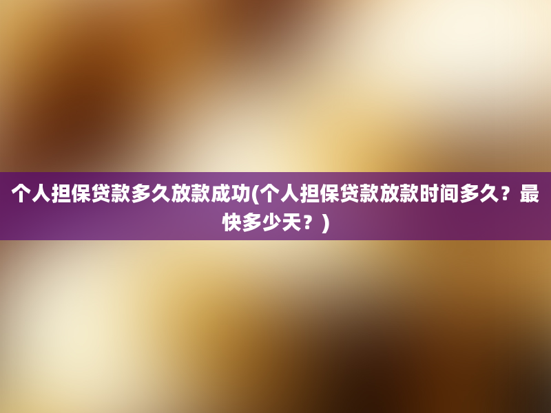 个人担保贷款多久放款成功(个人担保贷款放款时间多久？最快多少天？)