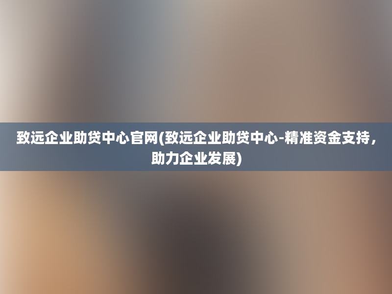 致远企业助贷中心官网(致远企业助贷中心-精准资金支持，助力企业发展)