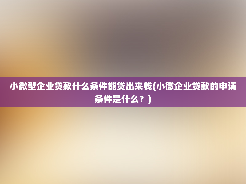 小微型企业贷款什么条件能贷出来钱(小微企业贷款的申请条件是什么？)