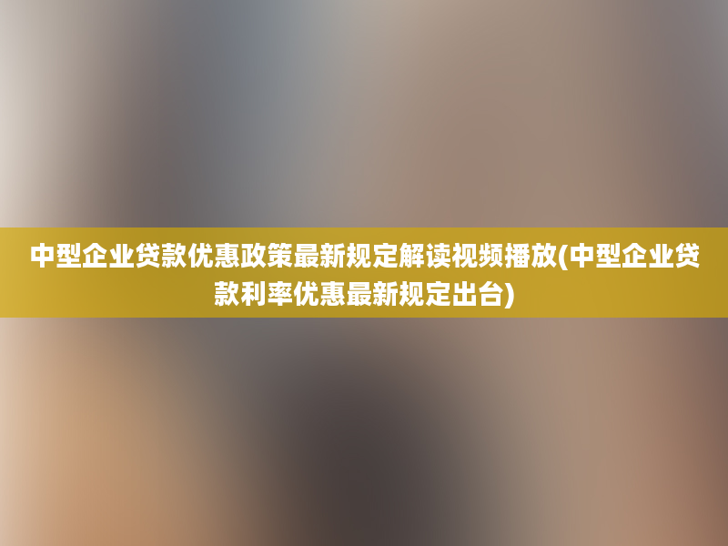 中型企业贷款优惠政策最新规定解读视频播放(中型企业贷款利率优惠最新规定出台)