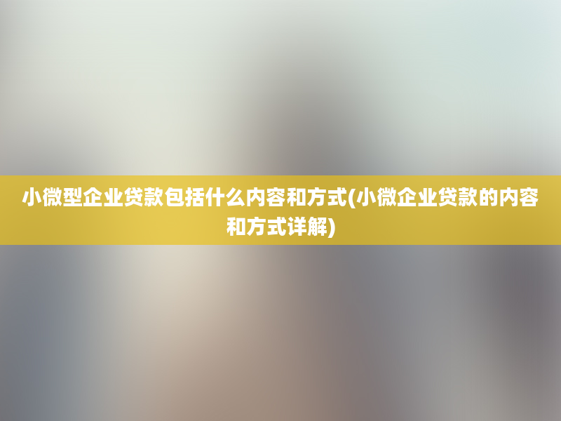 小微型企业贷款包括什么内容和方式(小微企业贷款的内容和方式详解)