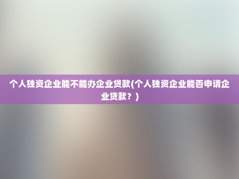 个人独资企业能不能办企业贷款(个人独资企业能否申请企业贷款？)