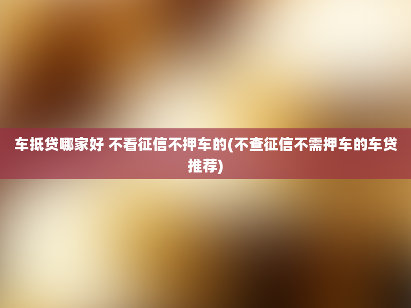 车抵贷哪家好 不看征信不押车的(不查征信不需押车的车贷推荐)