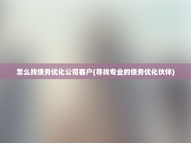 怎么找债务优化公司客户(寻找专业的债务优化伙伴)