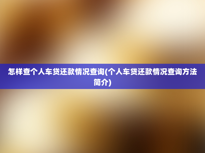 怎样查个人车贷还款情况查询(个人车贷还款情况查询方法简介)