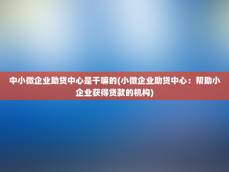 中小微企业助贷中心是干嘛的(小微企业助贷中心：帮助小企业获得贷款的机构)