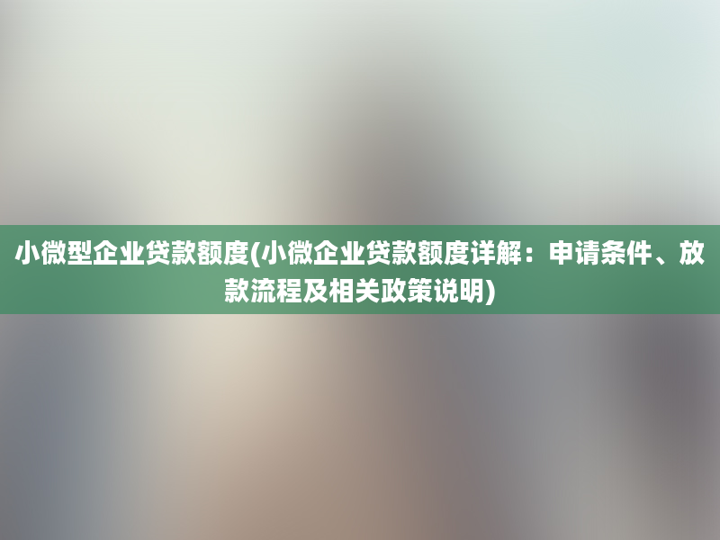 小微型企业贷款额度(小微企业贷款额度详解：申请条件、放款流程及相关政策说明)