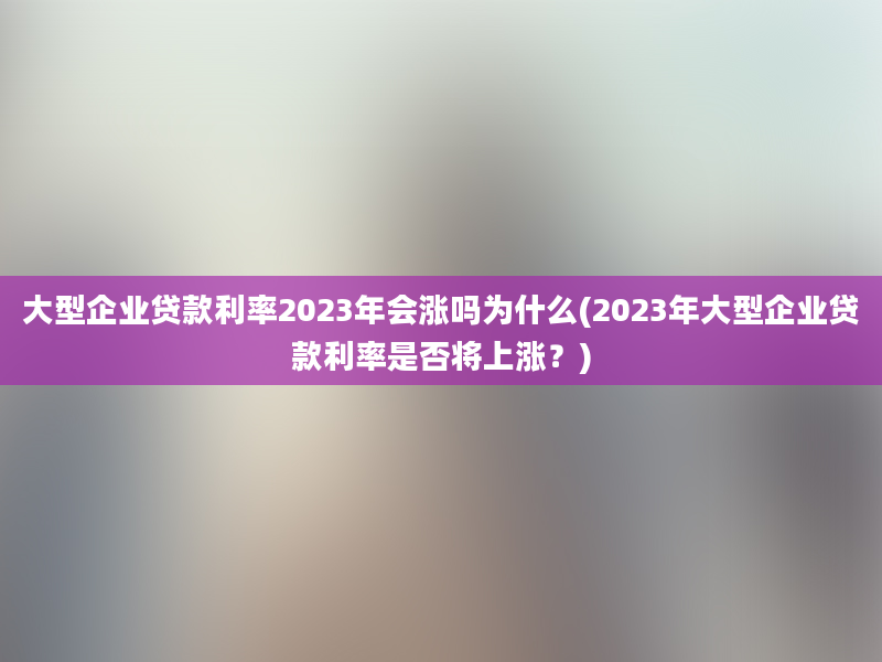 大型企业贷款利率2023年会涨吗为什么(2023年大型企业贷款利率是否将上涨？)